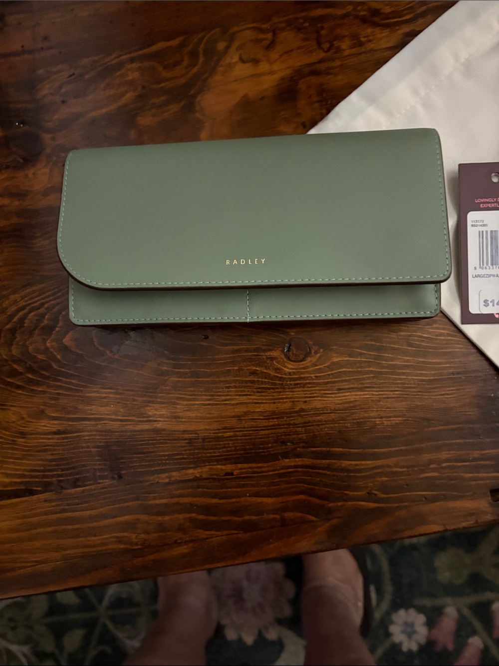 RADLEY LONDON Sage Green Leather Wallet Clutch with Gold Logo
